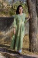 Image for Green Block Print A Line Kurta With Gotta Work Side
