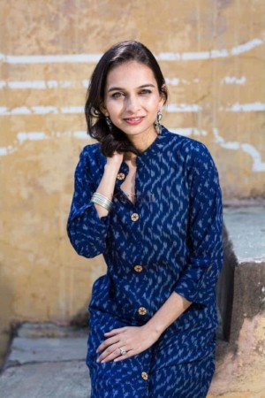 Image for Ikat Blue A Line Kurtacloseup