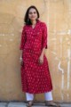 Image for Ikat Red A Line Kurta Front