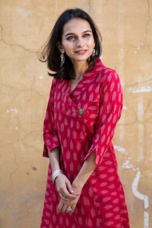 Image for Ikat Red A Line Kurtaside