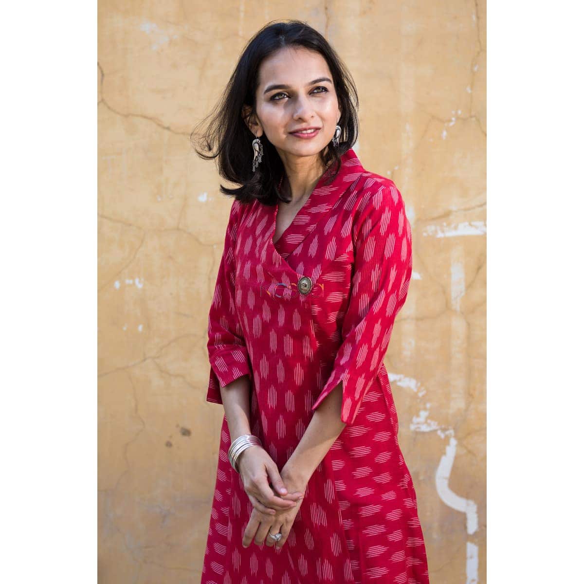 Image for Ikat Red A Line Kurtaside