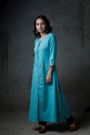Image for Solid Blue A Line Kurtaside