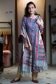 Image for Kuoj51 Tusser Blue Phool Jaal Kurta With Dupatta Featured