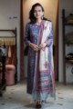 Image for Kuoj51 Tusser Blue Phool Jaal Kurta With Dupatta Standing