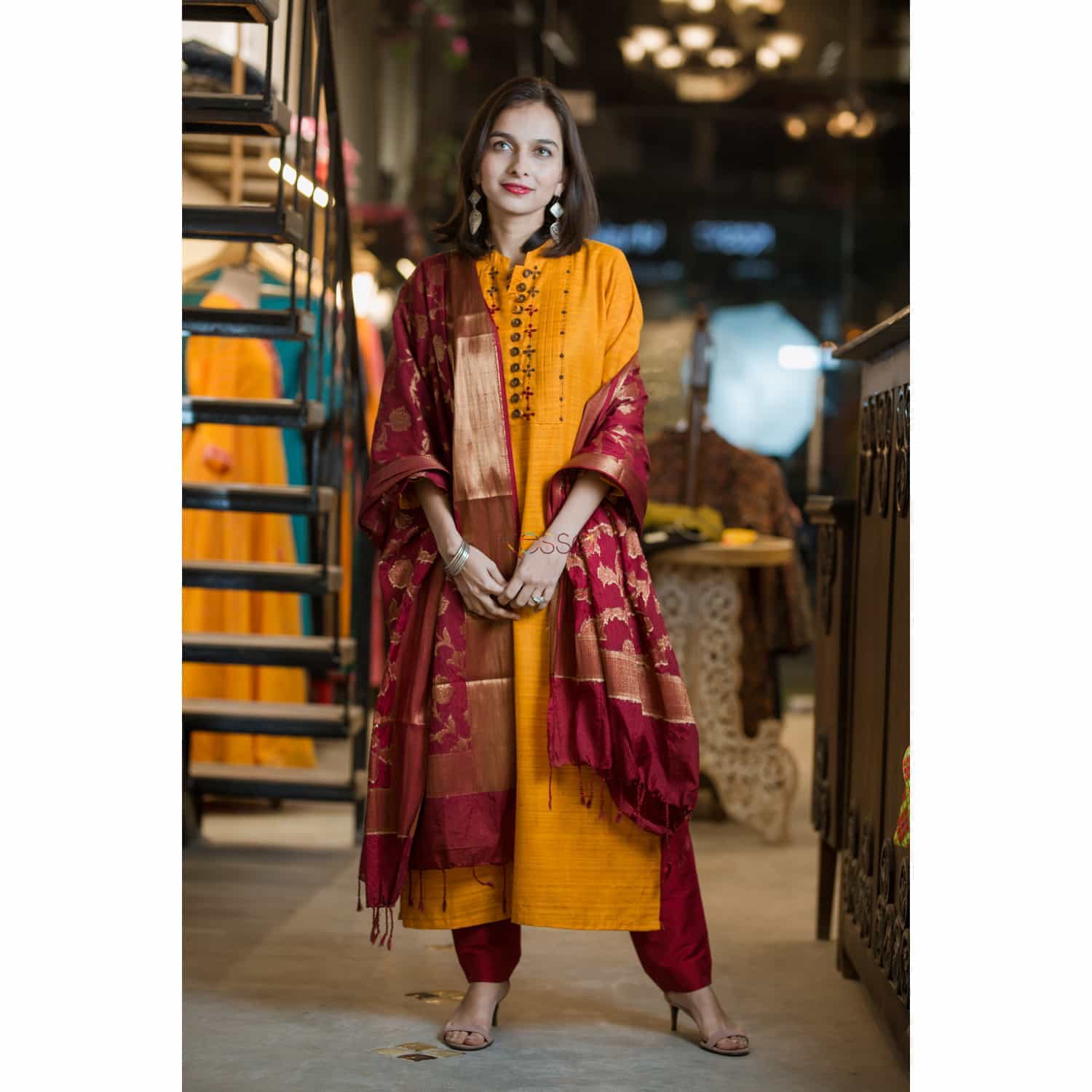 Image for Kusvaa Ws371 Mustard Bhagalpuri Silk Kurta Featured