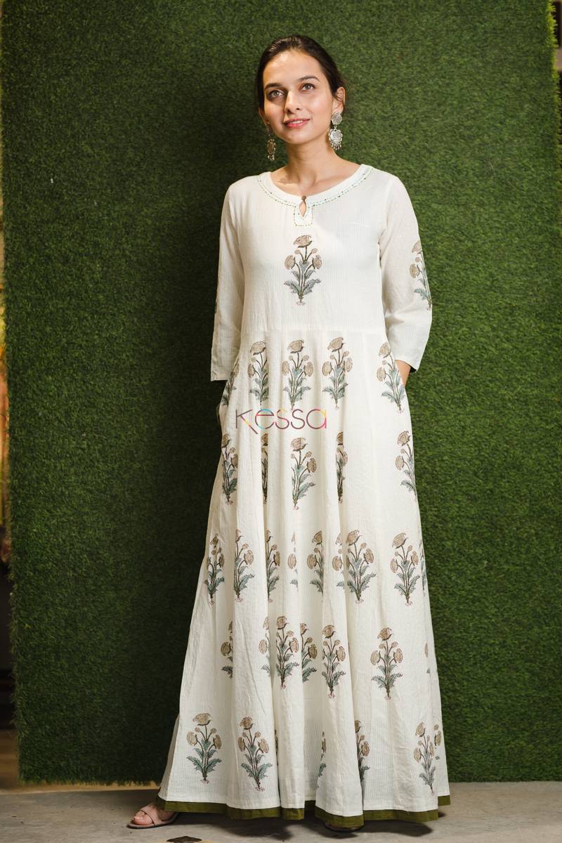 Image for Cream Blue Mughal Boota Dresspocket