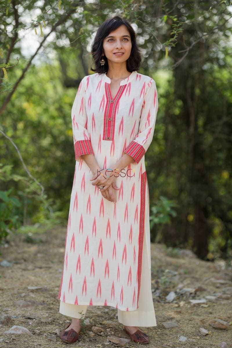 Image for Cream Ikat Print Straight Kurta Front