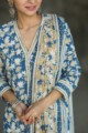 Image for Indigo Jaal With Mulmul Dupatta Closeup