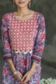 Image for Red Blue Jaal Kurta With Gotta Closeup
