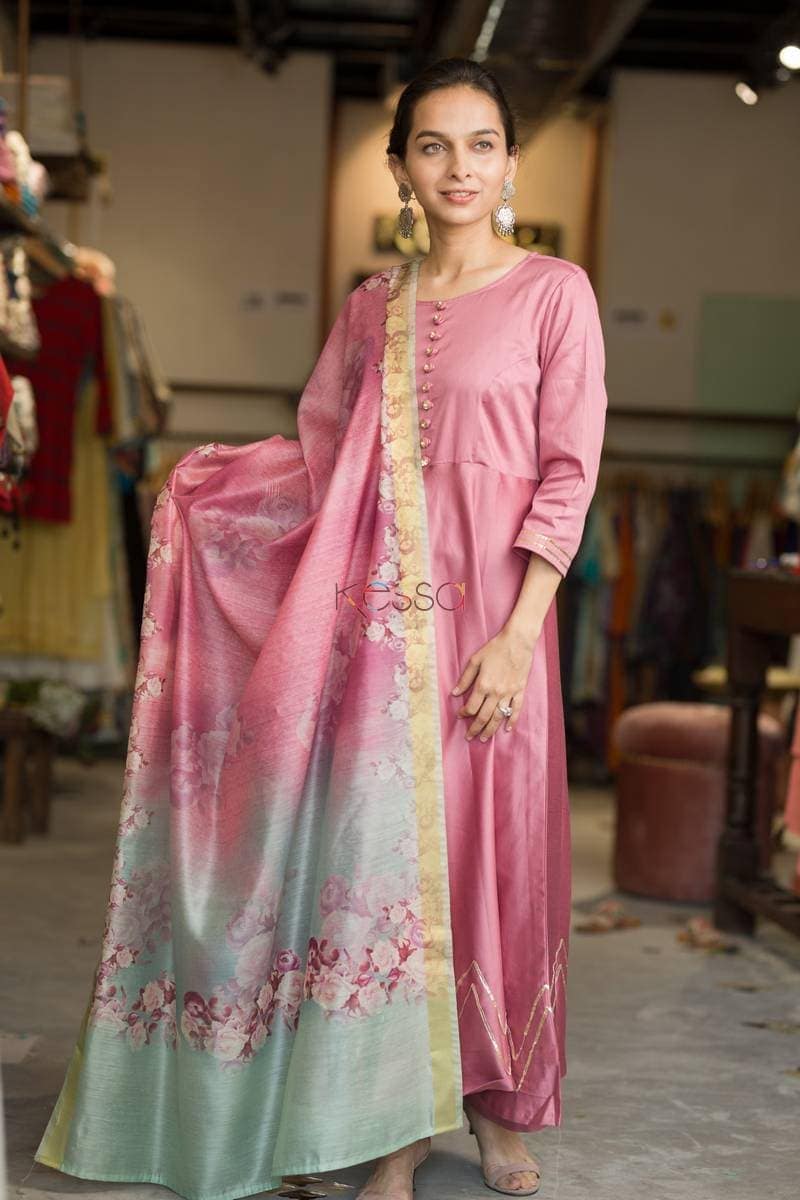 Image for Soft Burgandy Color Kurta Dupatta Pant Set Dupatta