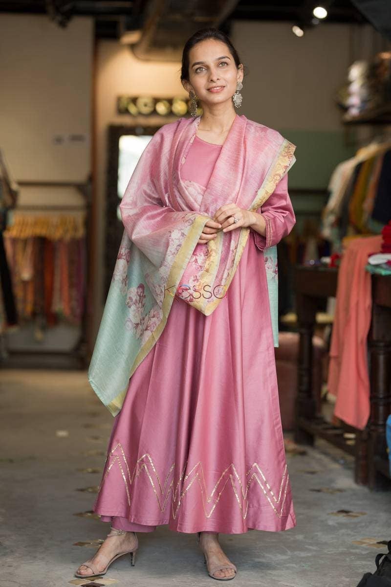 Image for Soft Burgandy Color Kurta Dupatta Pant Set Featured
