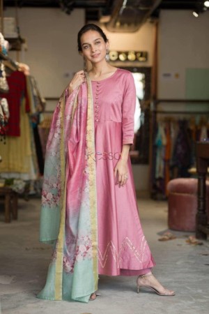 Image for Soft Burgandy Color Kurta Dupatta Pant Set Front