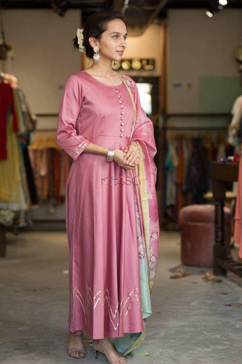 Image for Soft Burgandy Color Kurta Dupatta Pant Set Side Kurta