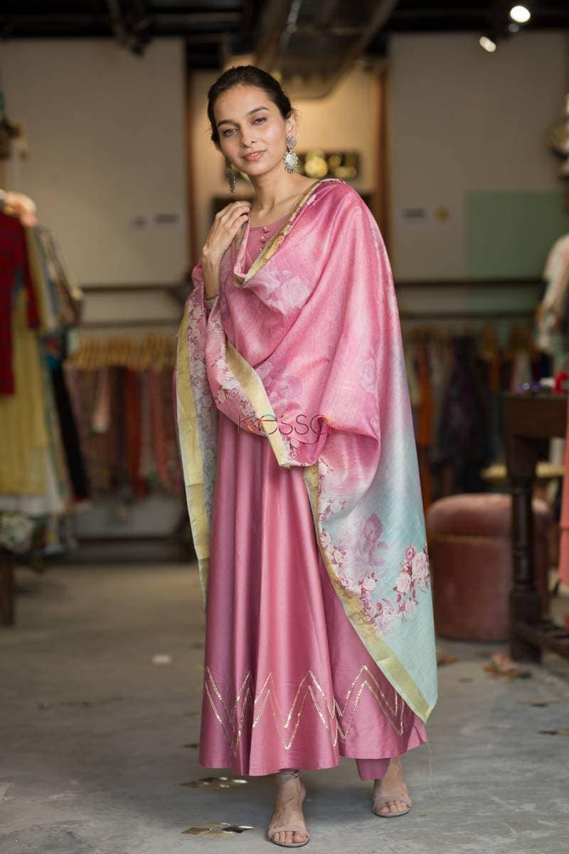 Image for Soft Burgandy Color Kurta Dupatta Pant Set Side