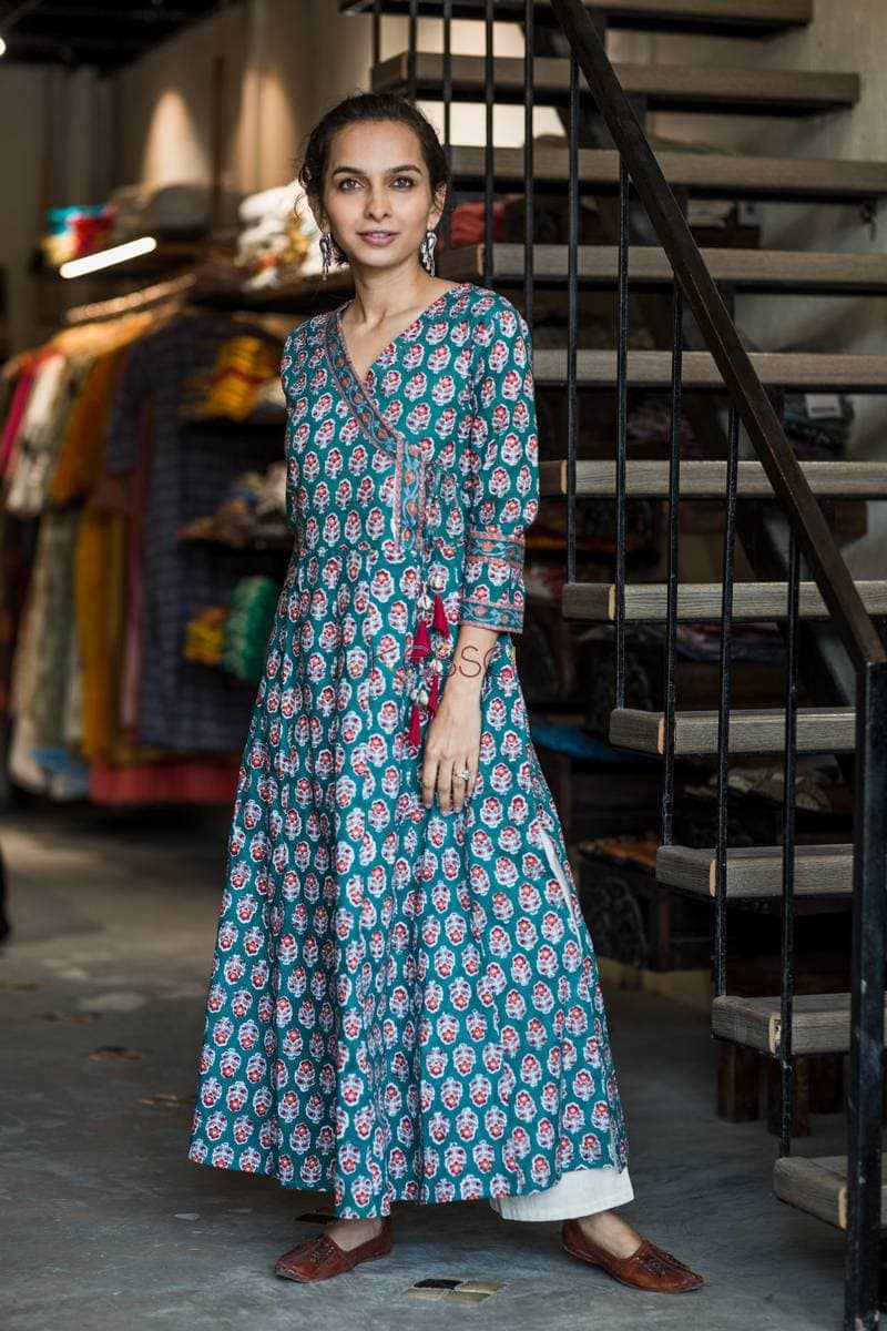 Image for Turquoise Choti Butti Kalidaar Kurta Side