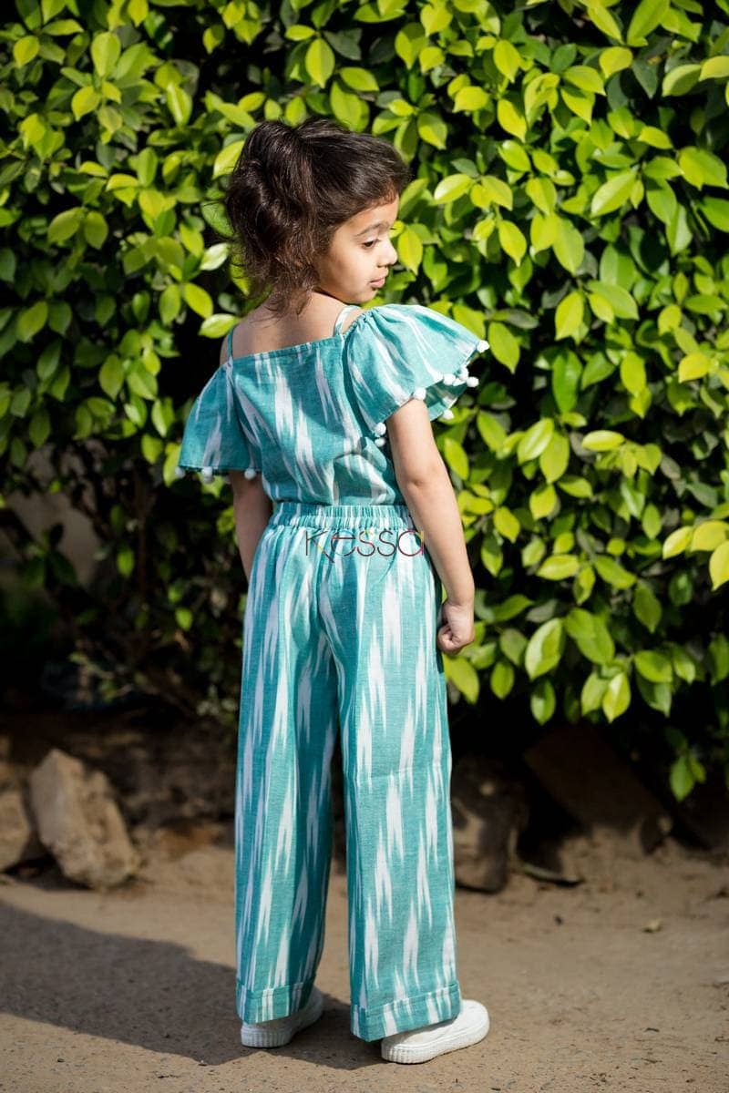 Image for Kkk04 Sea Green Ikat Top Culottes Back