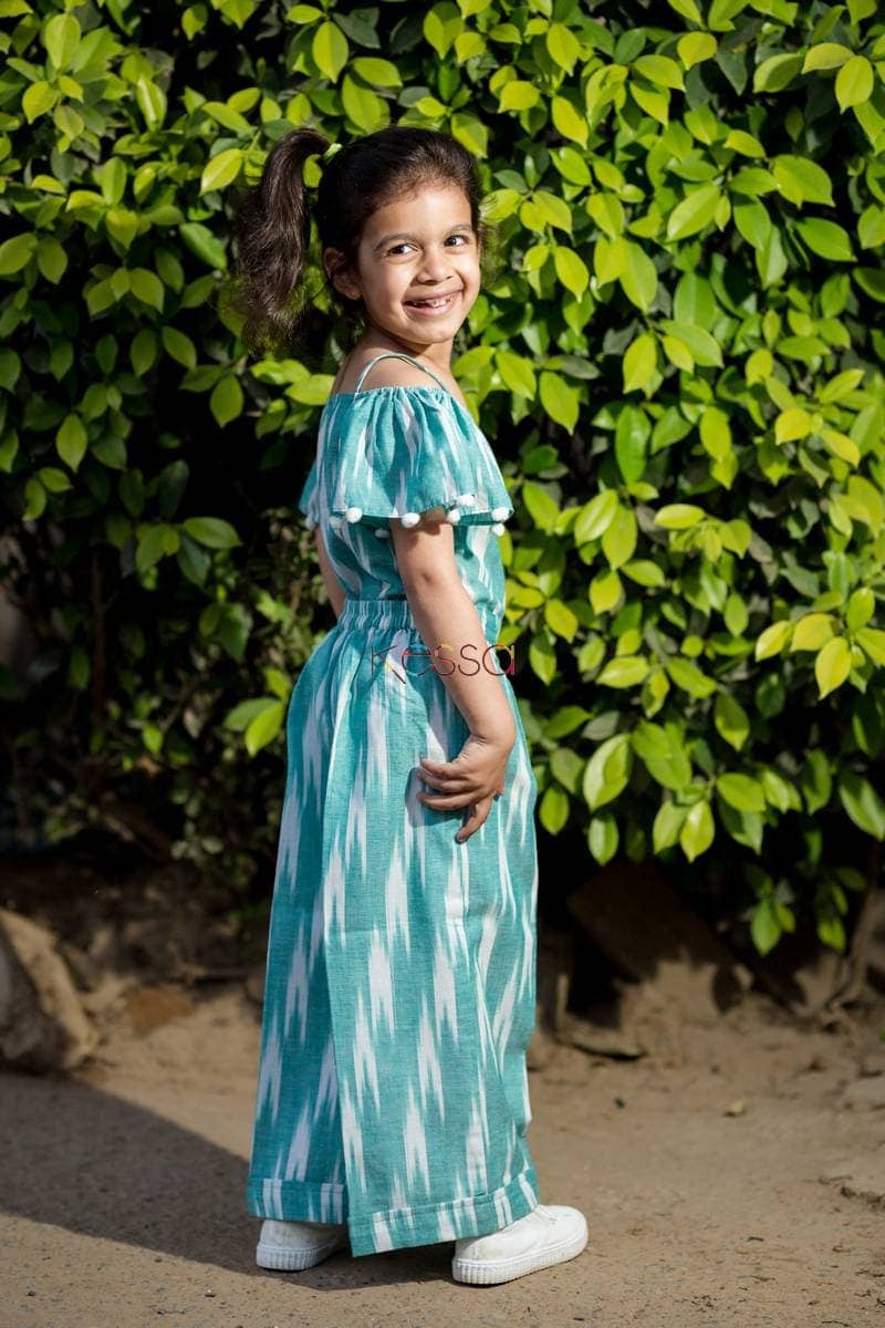 Image for Kkk04 Sea Green Ikat Top Culottes Side