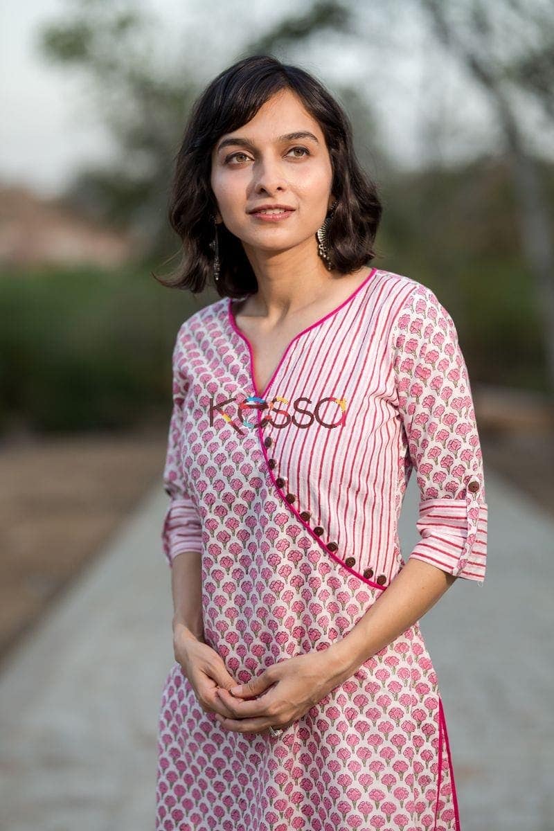 Image for Block Print Pink Kurta Closeup