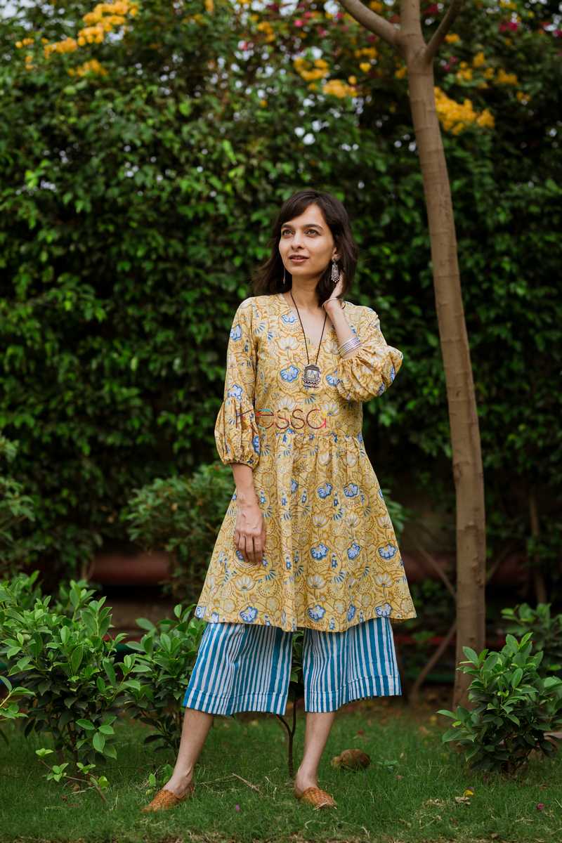 Image for Blue Stripe Culotte With Yellow Top Front
