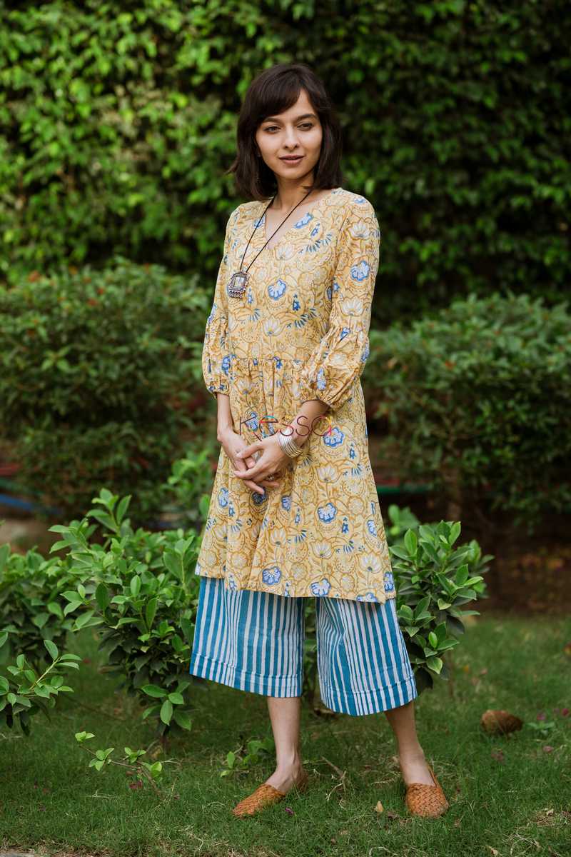 Image for Blue Stripe Culotte With Yellow Top Front 2