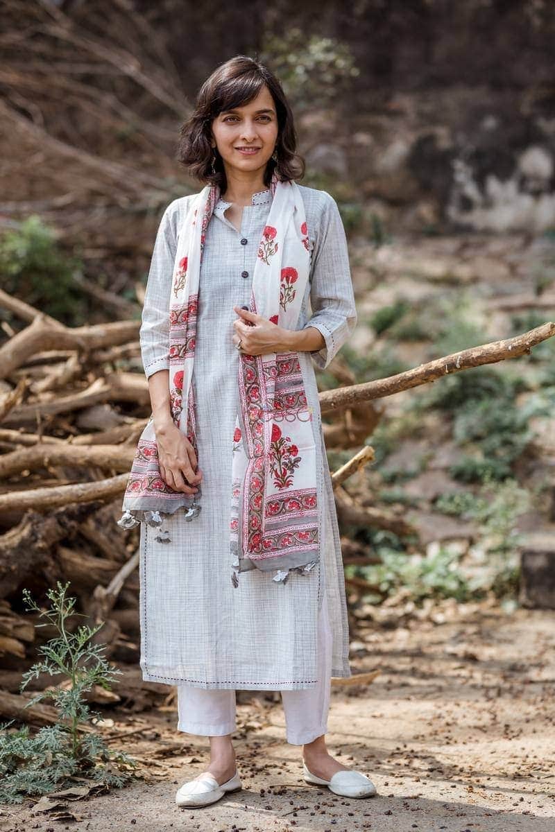 Image for Grey Solid Plain Kurta Front