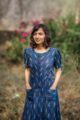 Image for Navy Blue Mustard Ikat Kurta With Culottes Closeup 1