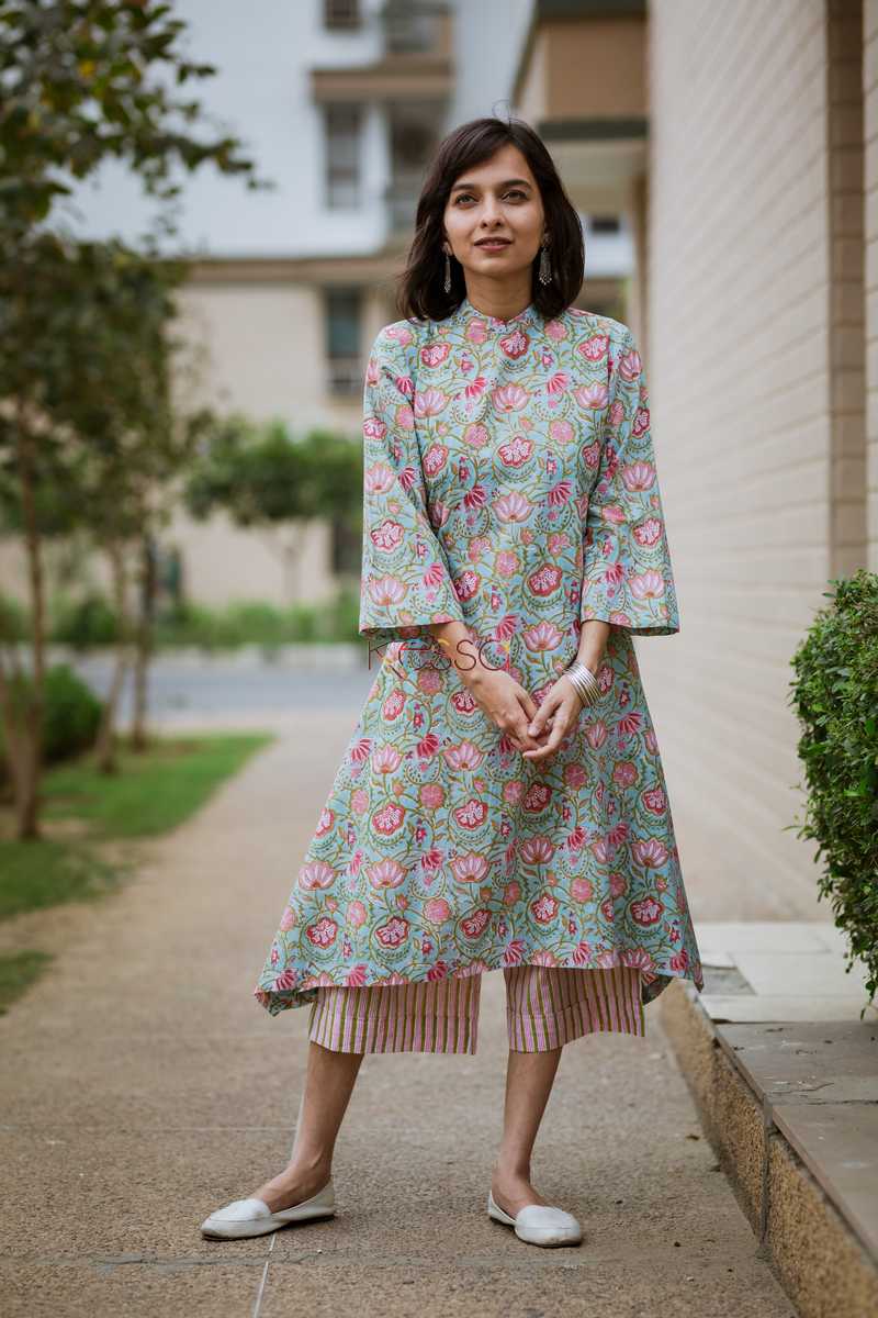 Image for Pink Teal Blue Culotte Set Front