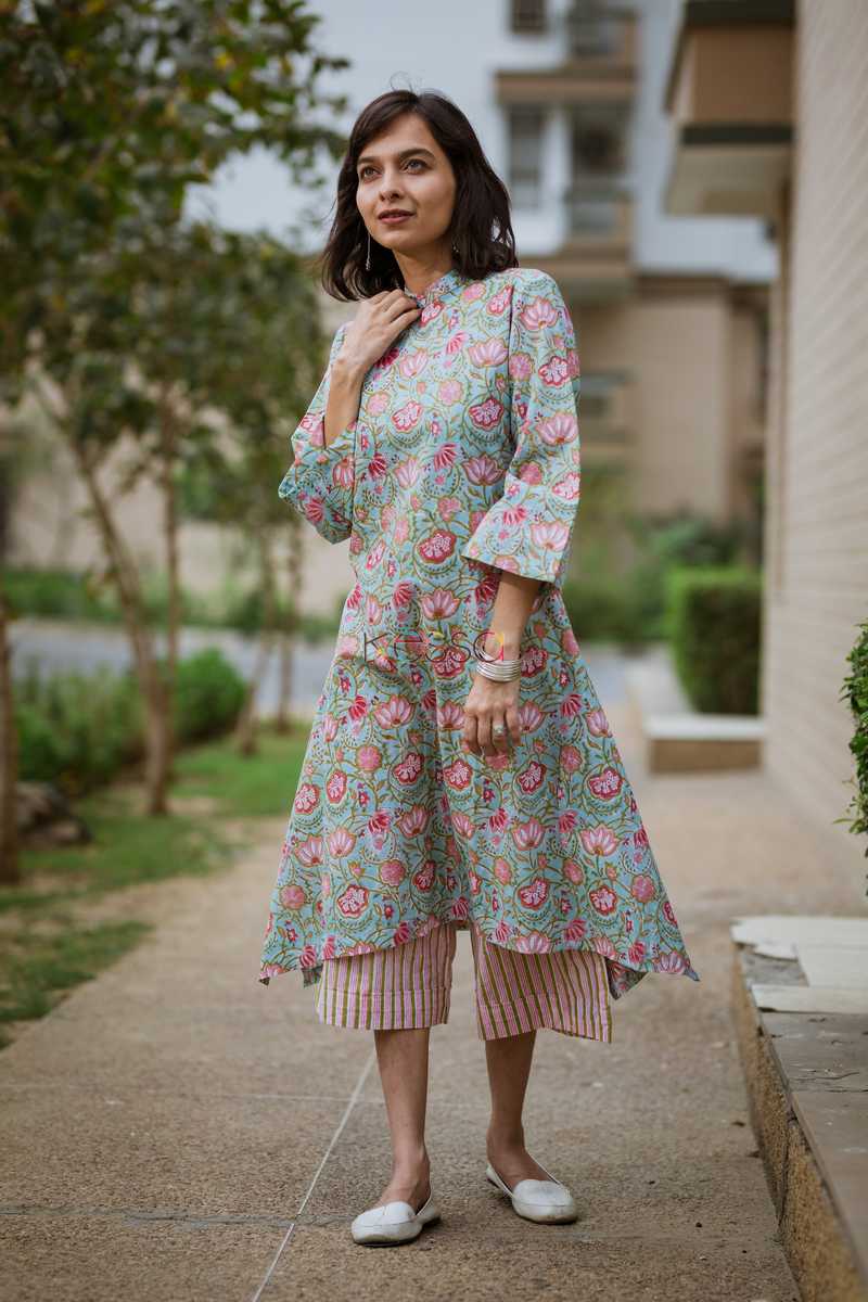 Image for Pink Teal Blue Culotte Set Palazzo