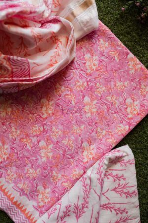 Image for Pink White Unstiched Suit With Cotton Dupatta