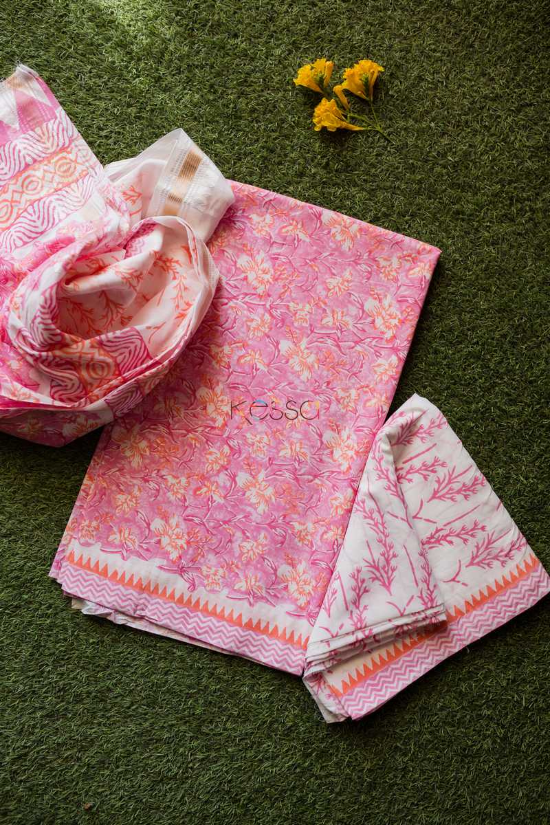 Image for Pink White Unstiched Suit With Cotton Dupatta2
