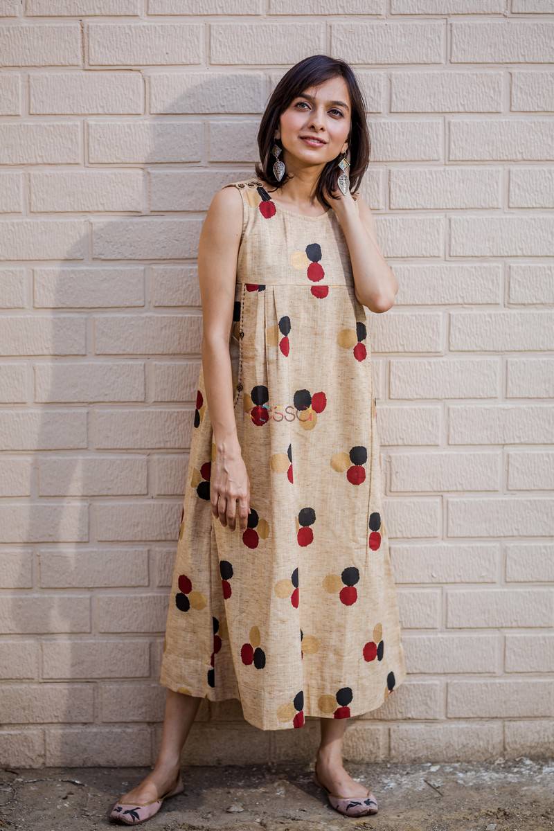 Image for Beige Polka Dots Sleeveless Dress Side