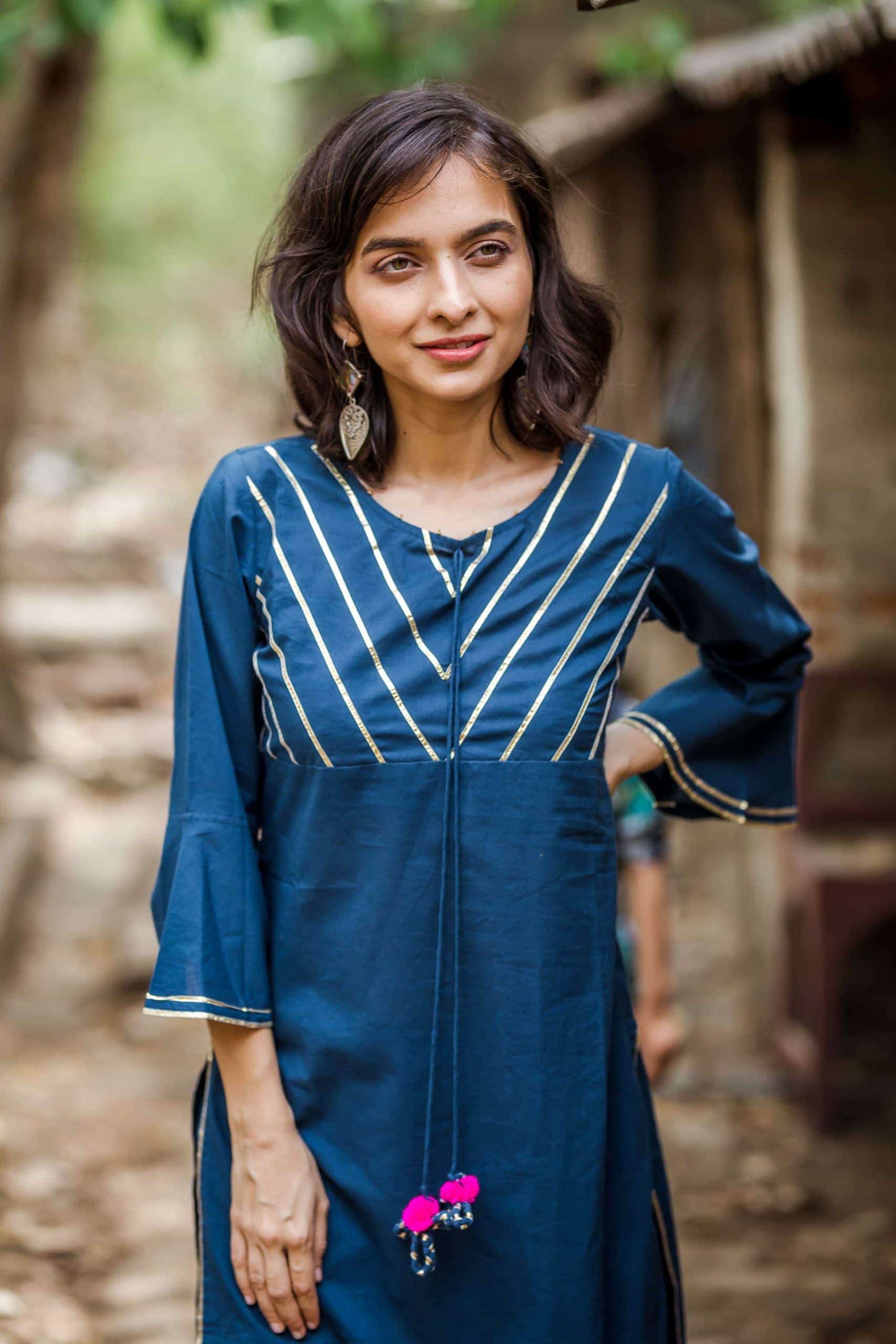 Image for Blue Gotta Sharara Kurta Set Closeup Scaled