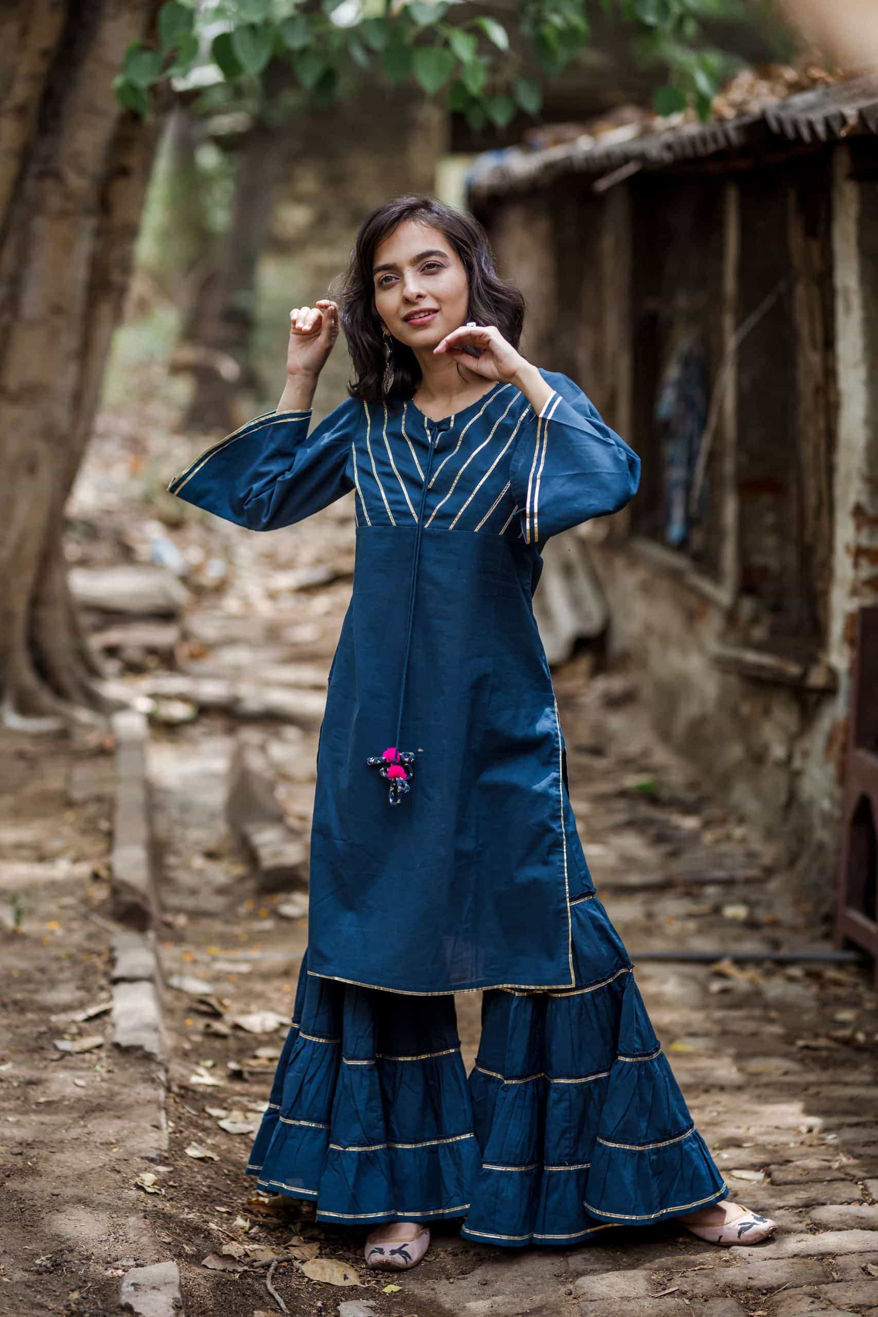 Image for Blue Gotta Sharara Kurta Set Front Scaled