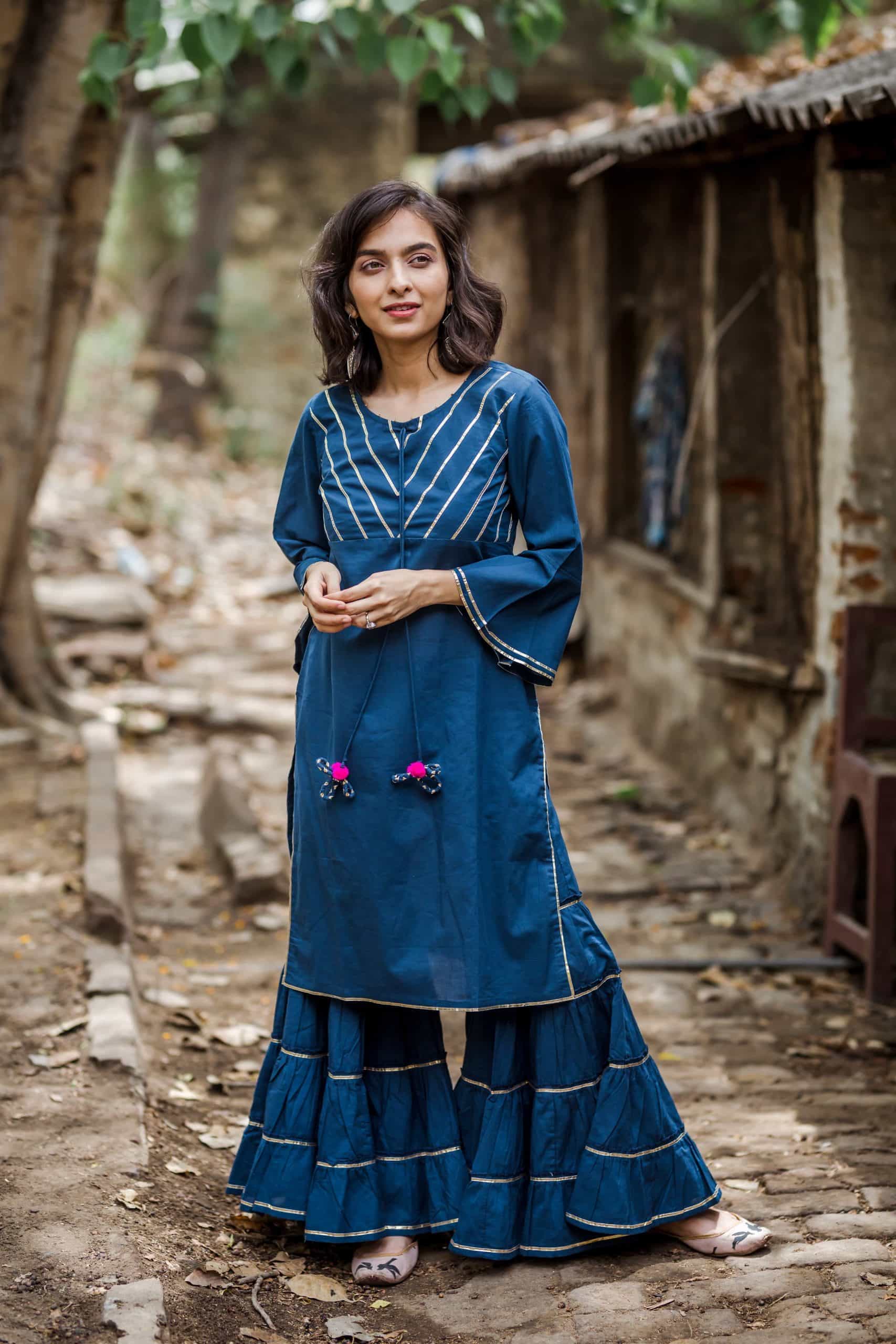 Image for Blue Gotta Sharara Kurta Set Side Scaled