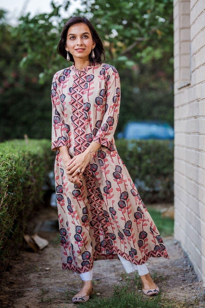 Image for Grey Pink Phool Jaal Kurta Featured
