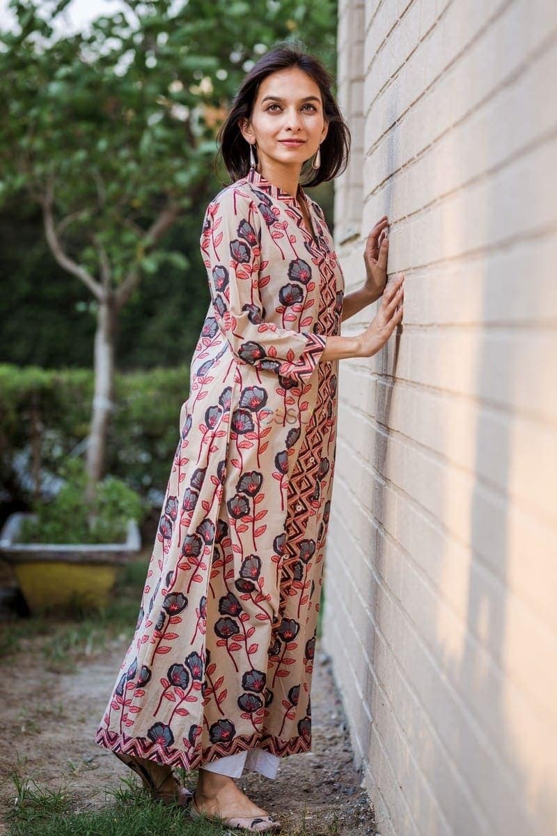 Image for Grey Pink Phool Jaal Kurta Closeup