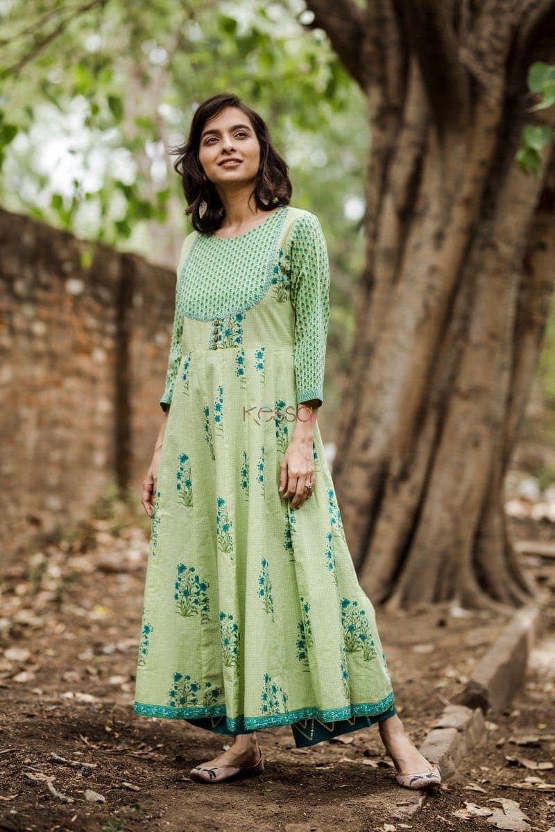 Image for Kalidaar Green Kurtadress Front