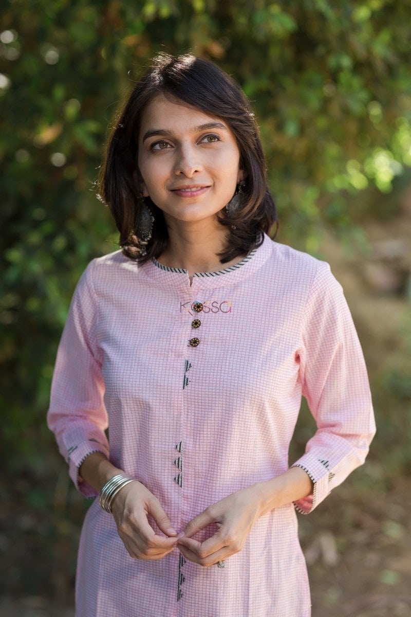 Image for Pink Checks Straight Fit Closeup