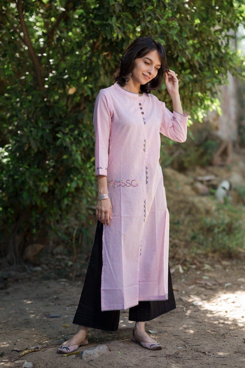 Image for Pink Checks Straight Fit Side