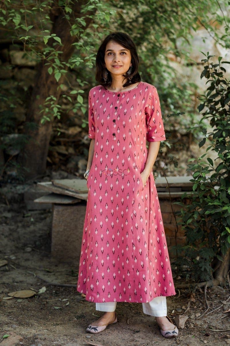 Image for Pink Punch Ikat Print Kurta Front