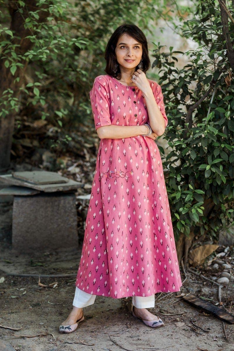 Image for Pink Punch Ikat Print Kurta Side