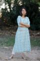 Image for White Blue Ikat Print Kurta Details