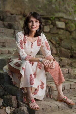 Image for Block Print Kurta With Printed Pants Closeup