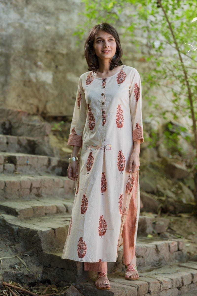 Image for Block Print Kurta With Printed Pants Front