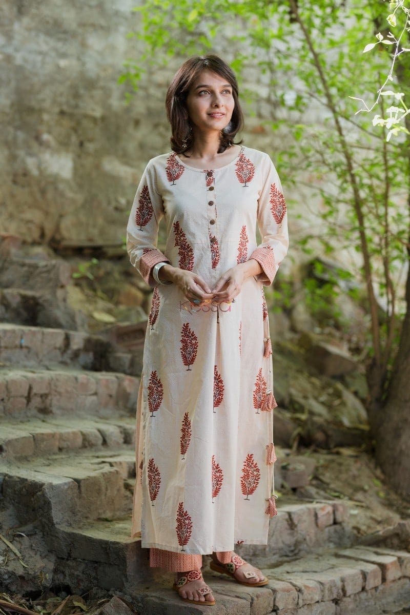 Image for Block Print Kurta With Printed Pants Straight