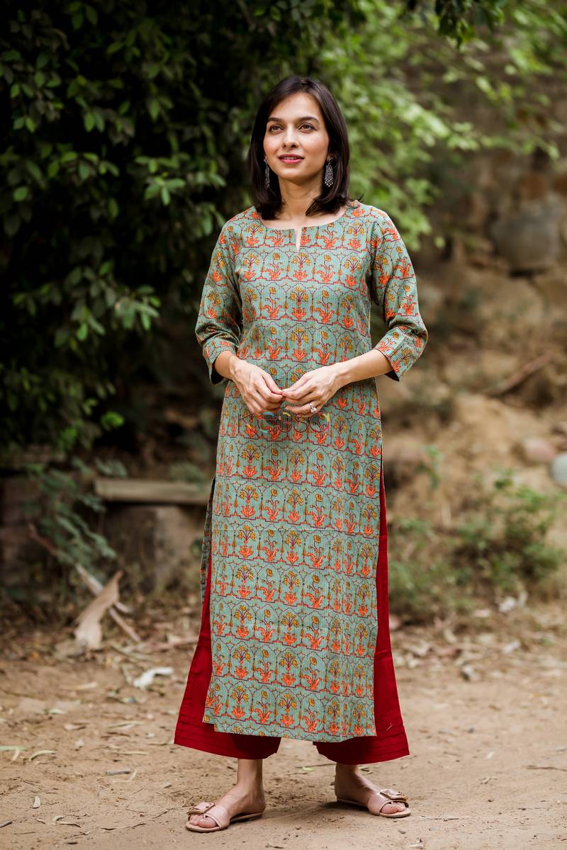 Image for Green Maroon Straight Kurta Front