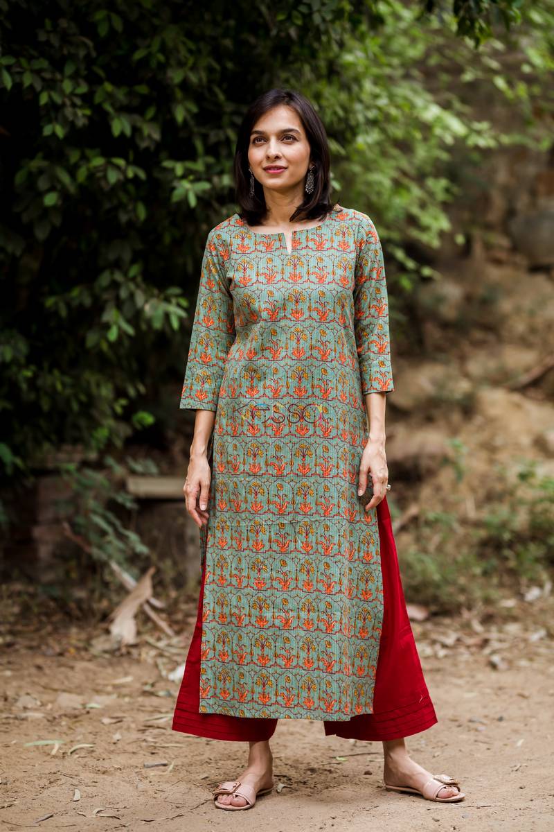 Image for Green Maroon Straight Kurta