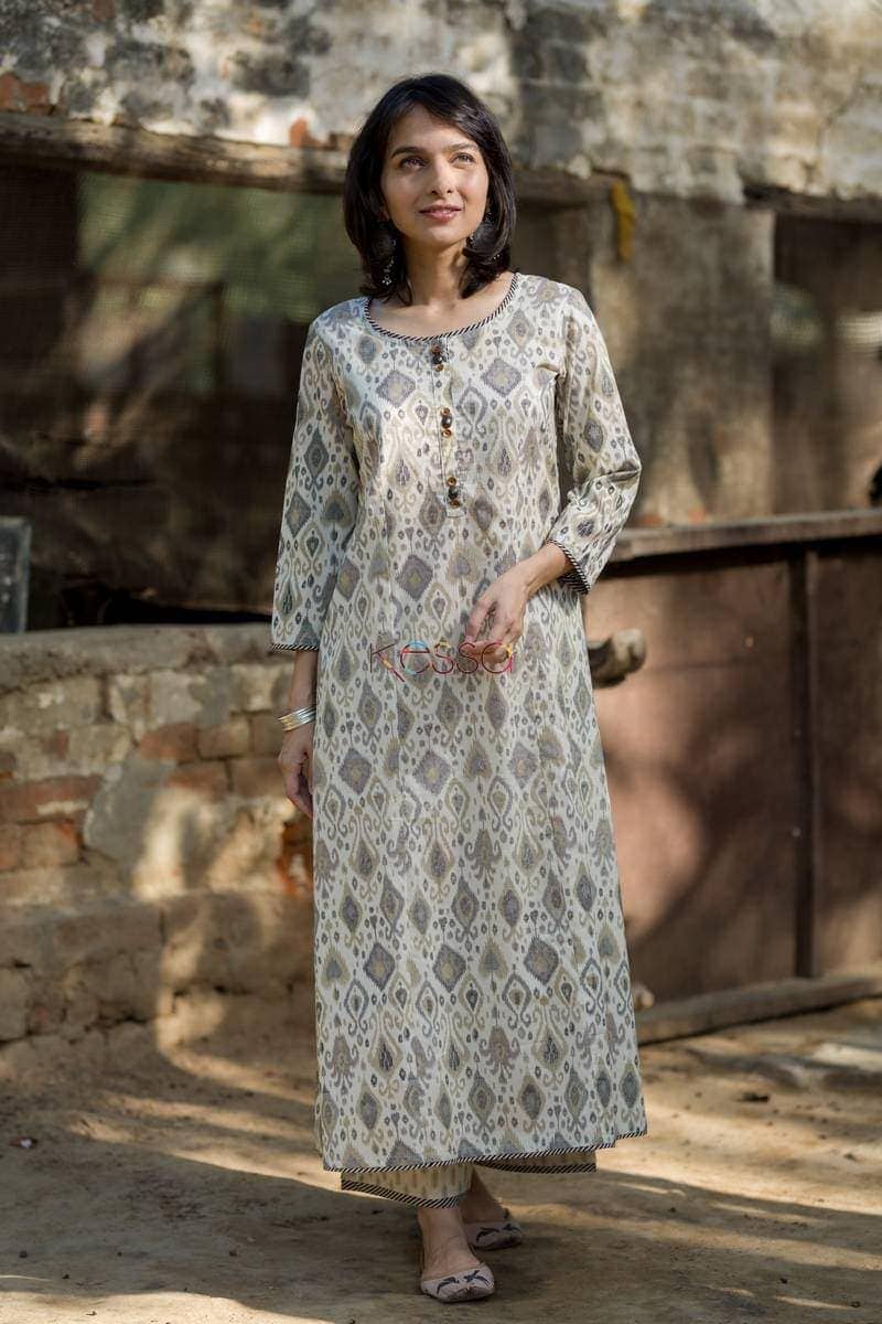 Image for Grey Cream Kurta Pant Set Front 2