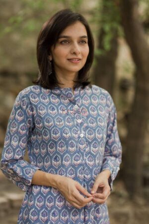 Image for Lavender Block Print Straight Kurta Closeup