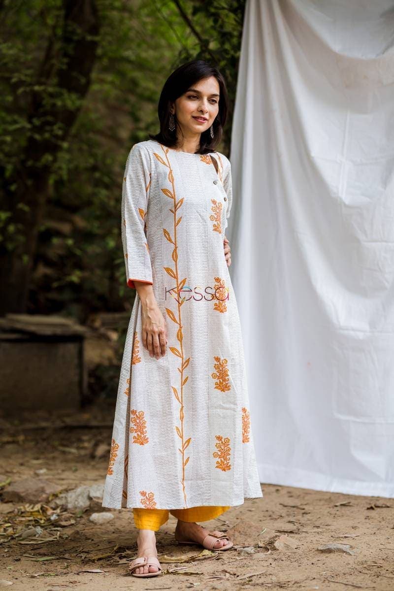 Image for Mustard Grey A Line Kurta Side